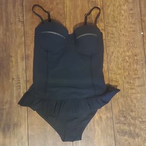 Tory Burch black ruffle one piece swimsuit